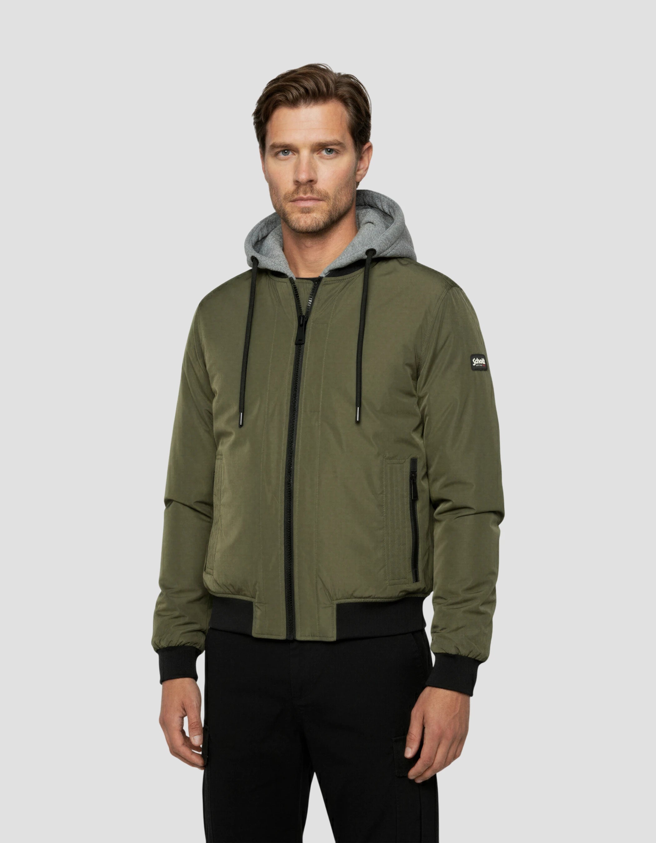 Chaqueta de color caqui con capucha con plastron extraíble-3