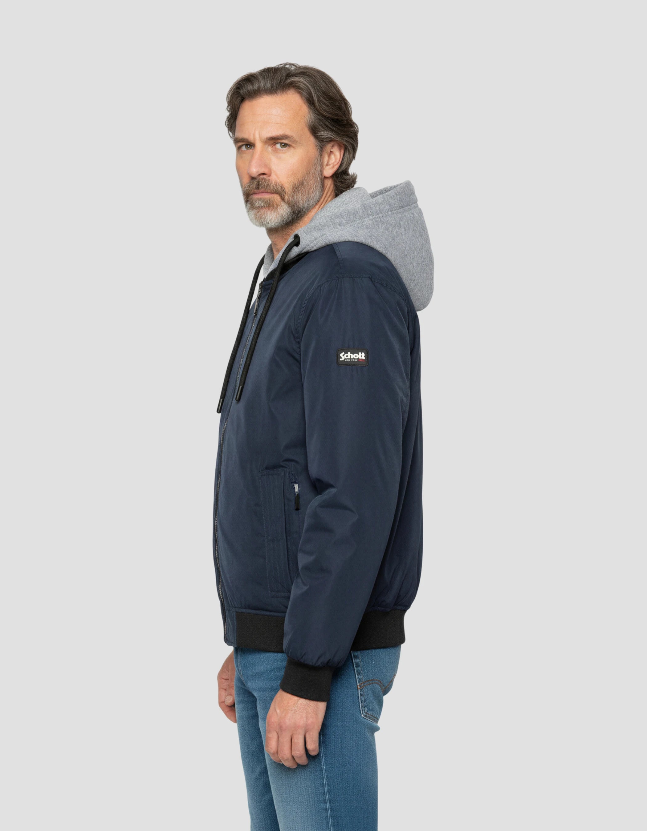 Chaqueta azul marino con capucha con Plastron extraíble-3