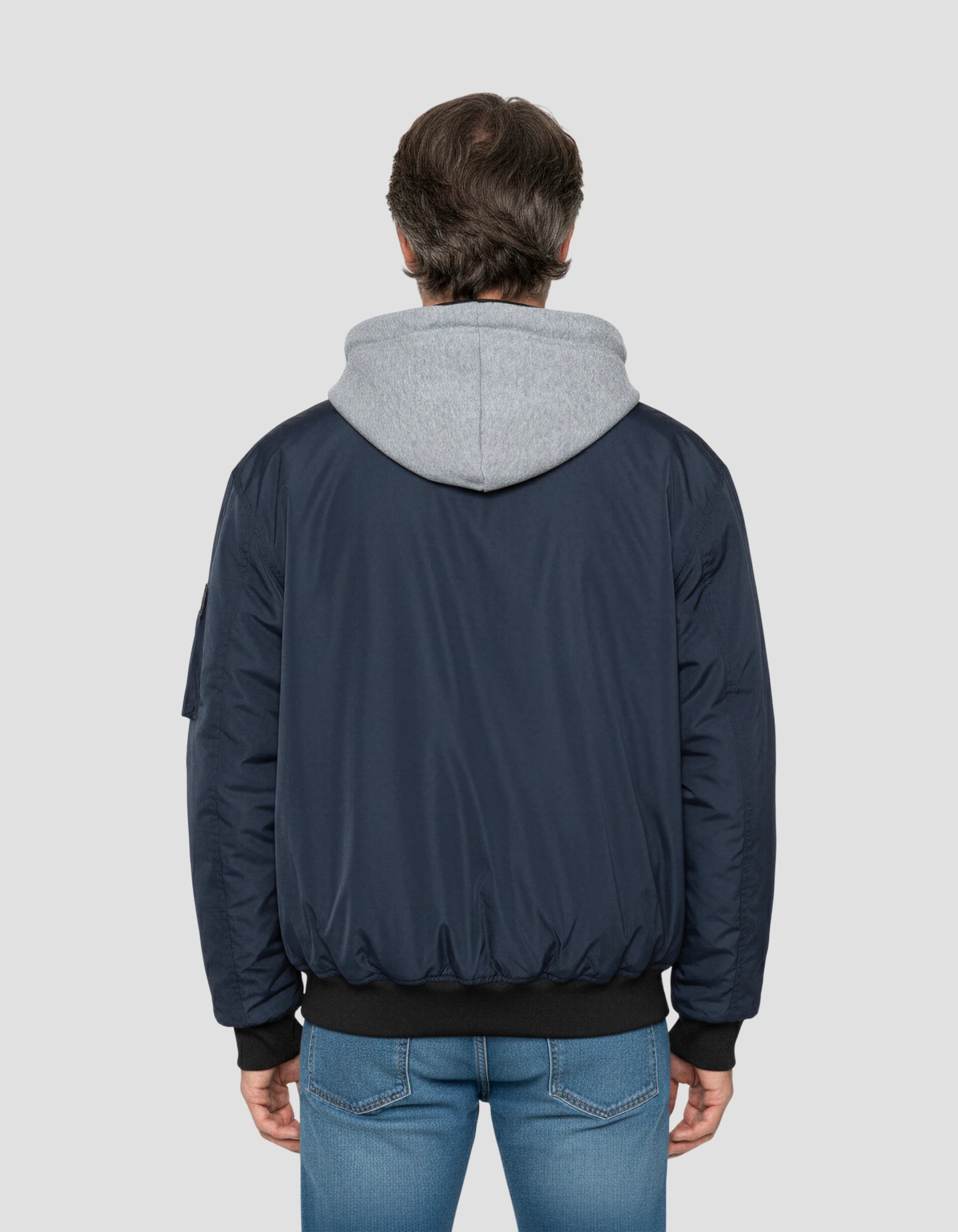 Chaqueta azul marino con capucha con Plastron extraíble-4