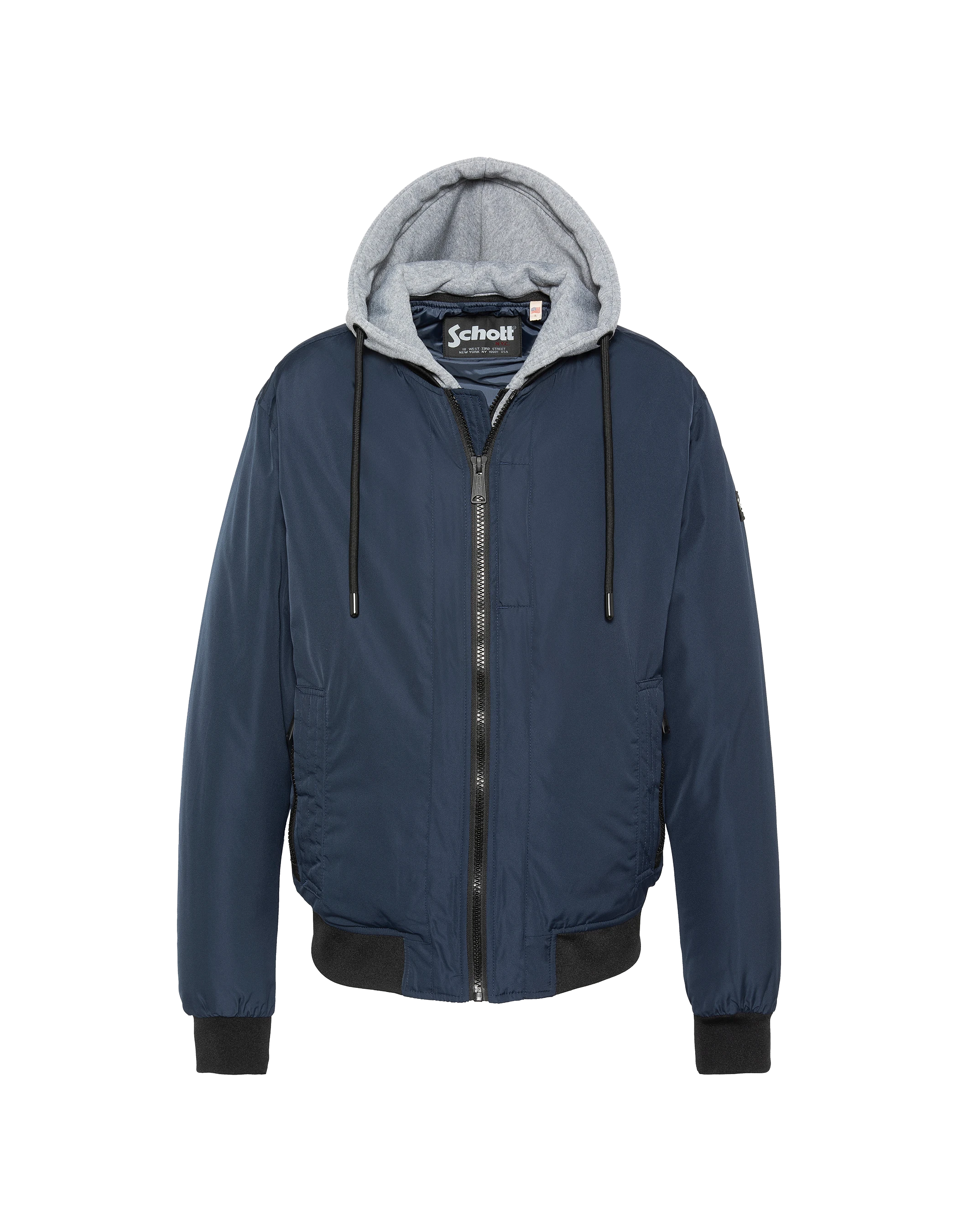 Chaqueta azul marino con capucha con Plastron extraíble-2