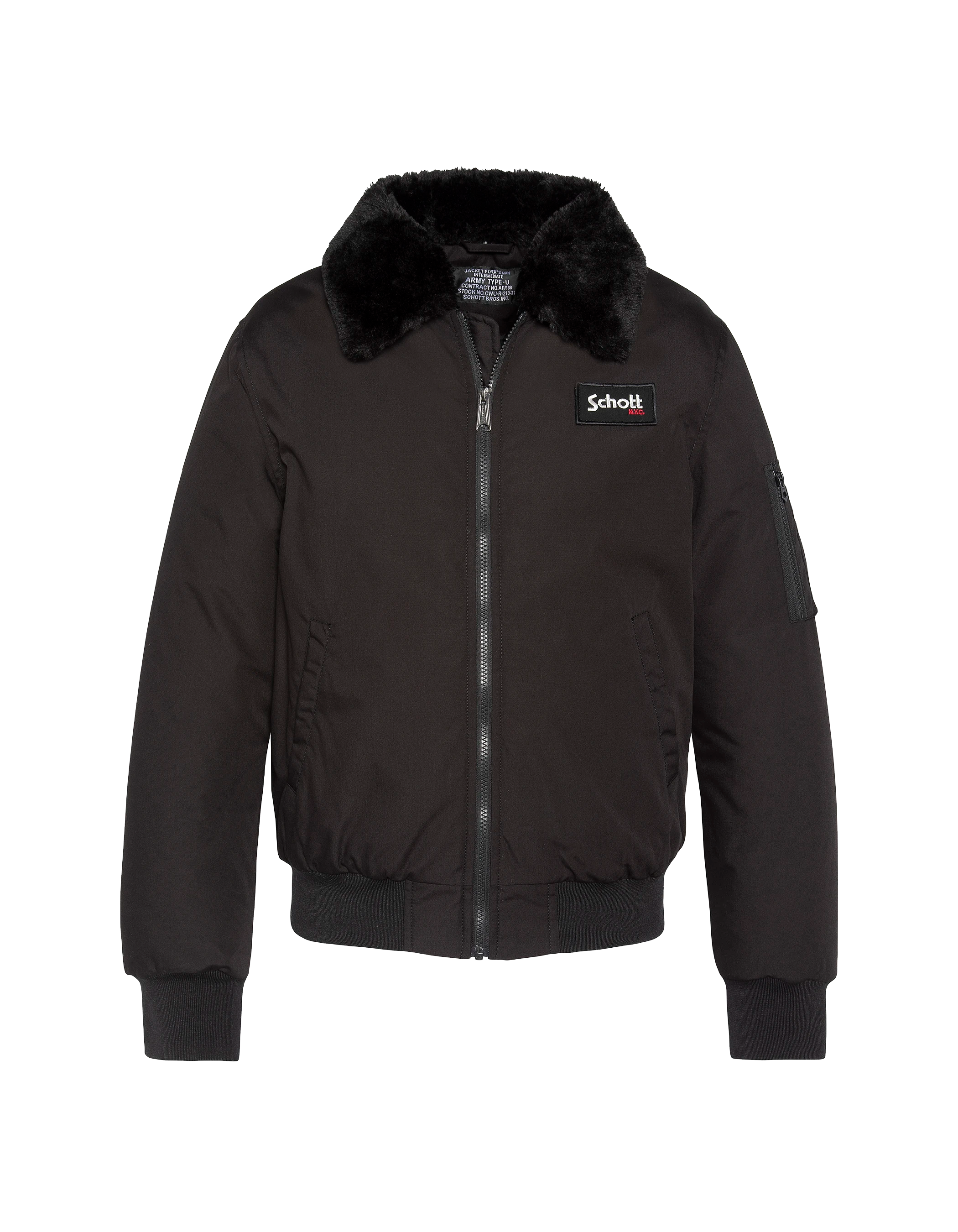 Chaqueta negra con cuello de piel sintética extraíble-2