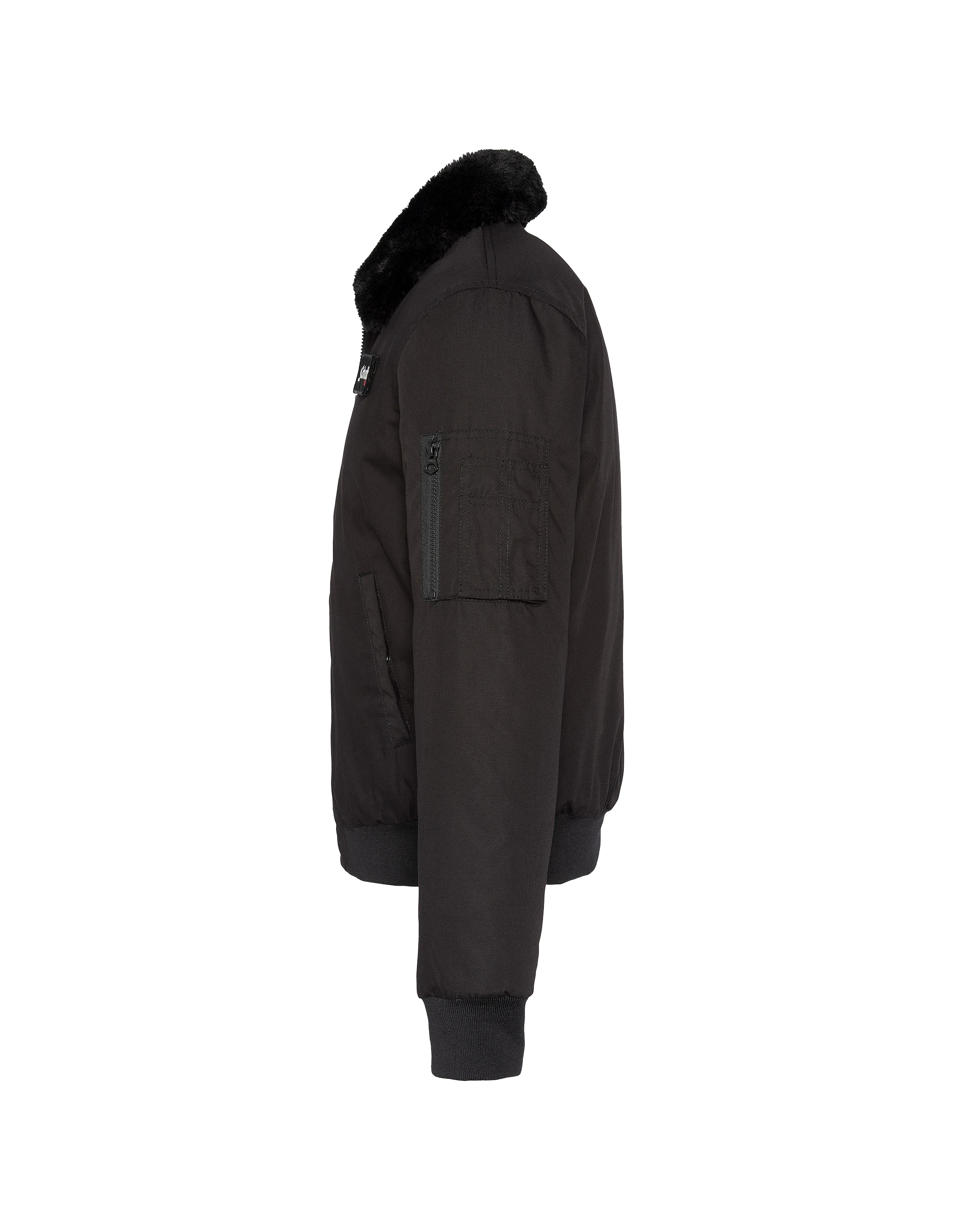 Chaqueta negra con cuello de piel sintética extraíble-6