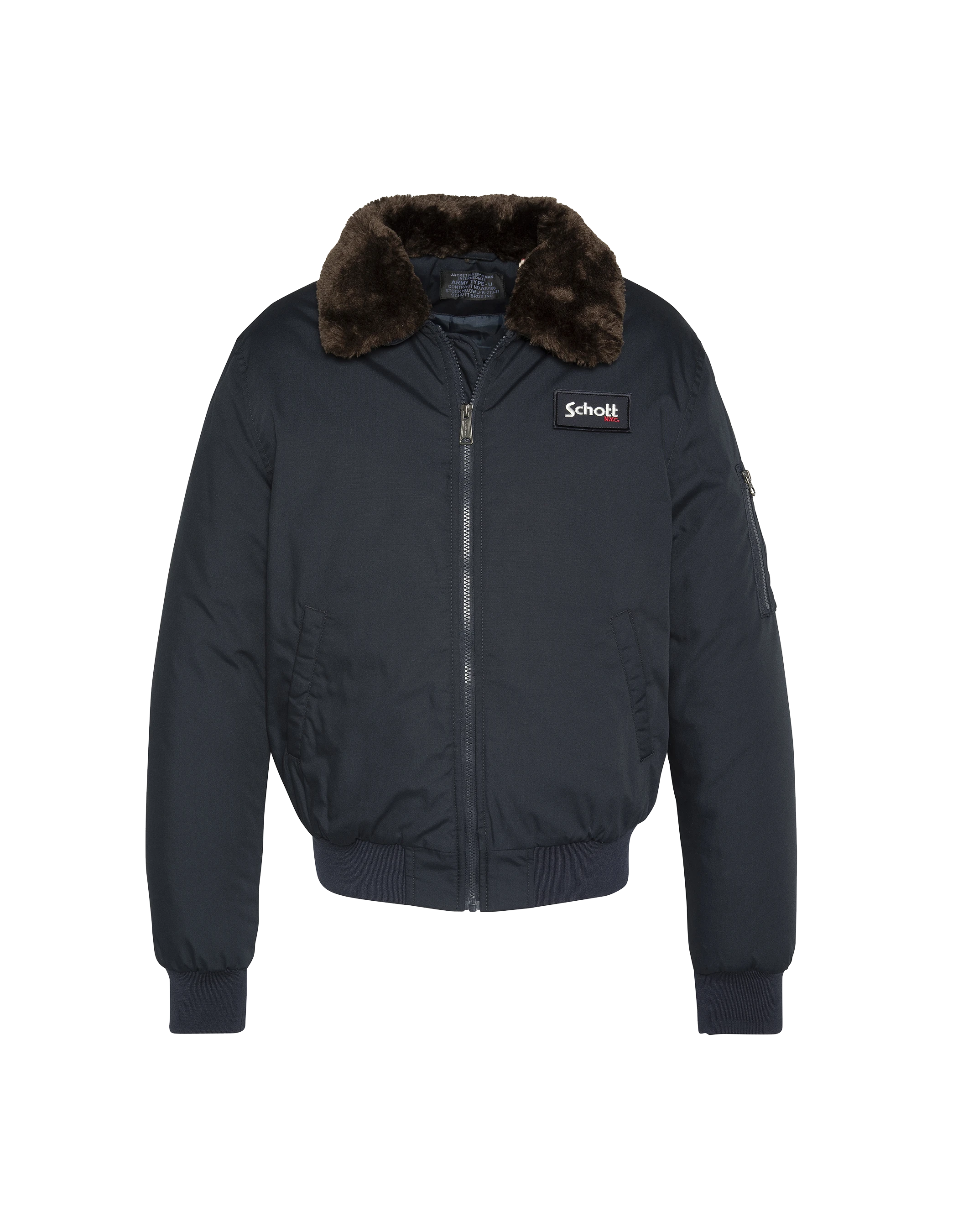 Chaqueta azul marino con cuello de piel sintética extraíble-2