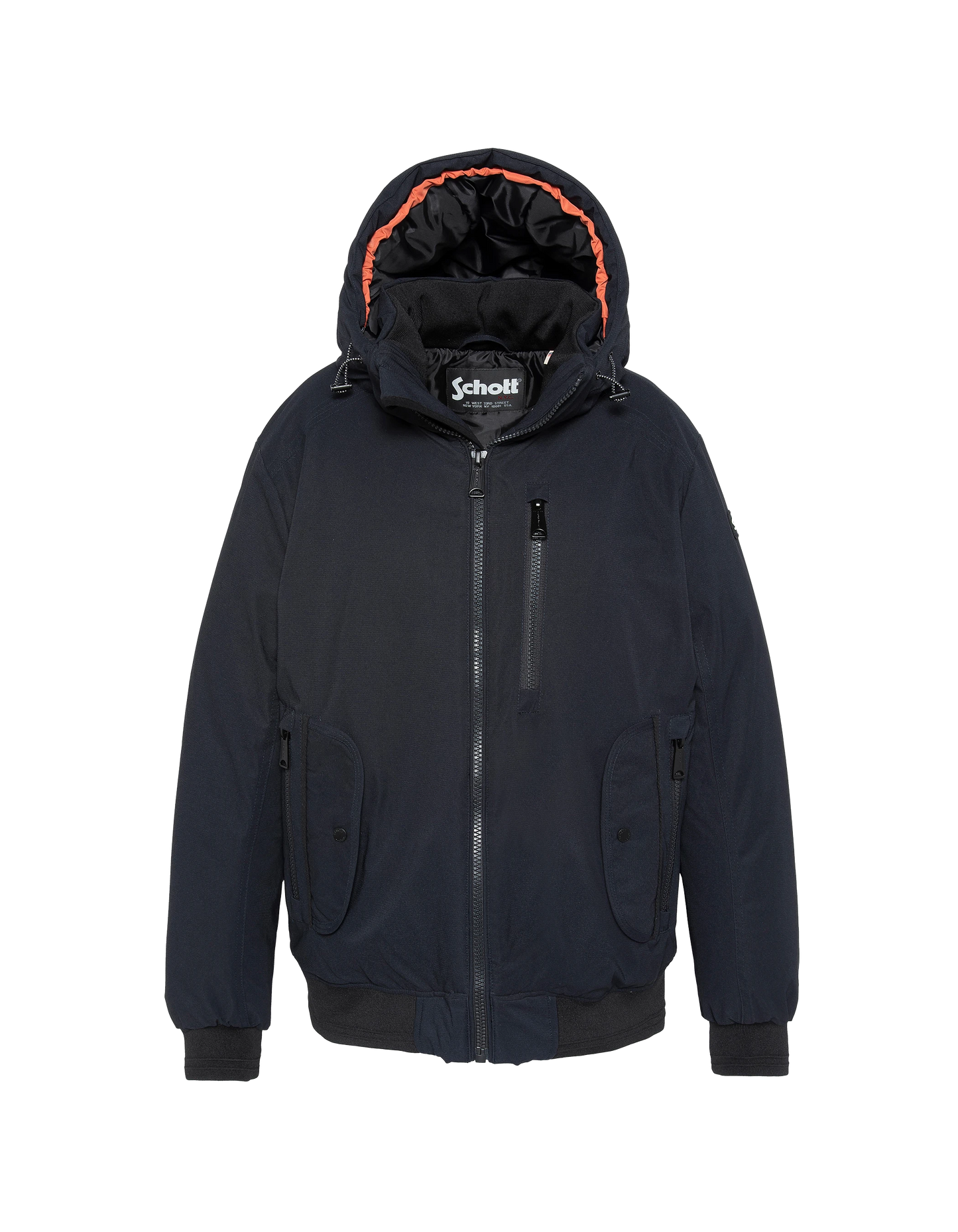 Chaqueta azul marino con capucha con Plastron extraíble