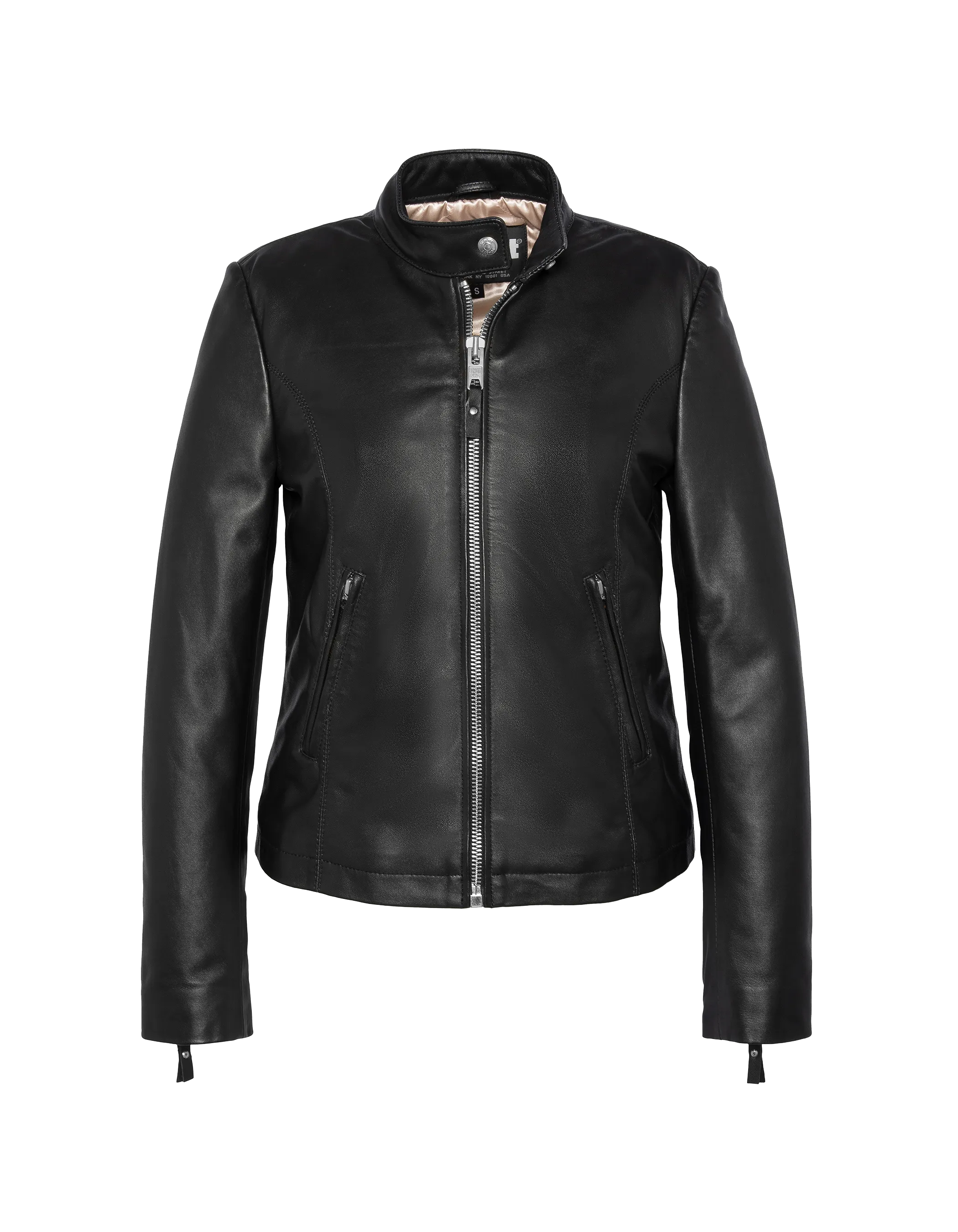 Chaqueta de motociclista negro, cuero de cordero-3